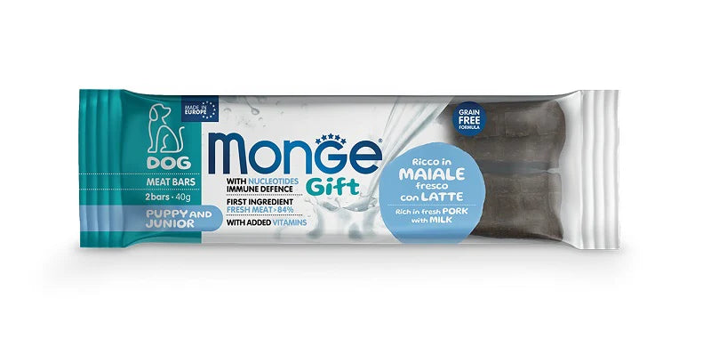 MONGE CANE Gift Ricco in Maiale Fresco con Latte - Puppy and Junior 40g MONGE CANE Gift Ricco in Maiale Fresco con Latte - Puppy and Junior 40g